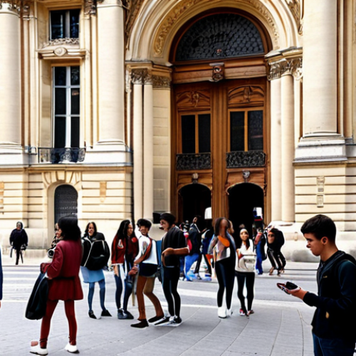 **

A bustling university campus scene in France, perhaps near the Sorbonne in Paris, with students from diverse backgrounds interacting. Focus on the architectural style and the vibrant atmosphere of student life.

**