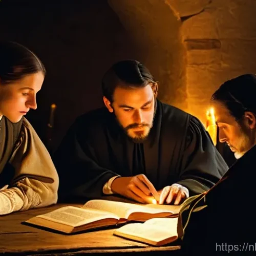 프랑스의 종교 개혁과 가톨릭 영향 - **Prompt 1: The Whispers of Change**
    *   **Description:** A close-up, historical painting-style ...