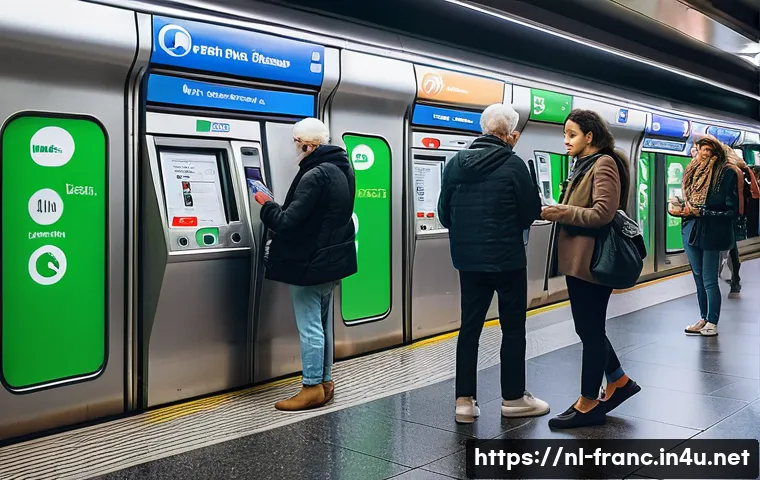 프랑스에서 대중교통 이용 팁 - A bustling Paris metro station scene during non-peak hours, featuring diverse passengers including a...